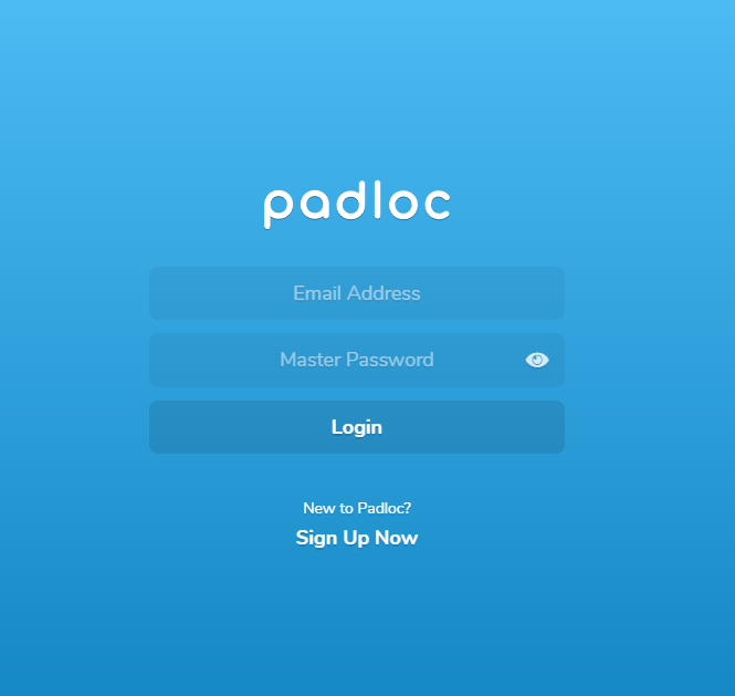 Página de inicio de sesión de Padloc