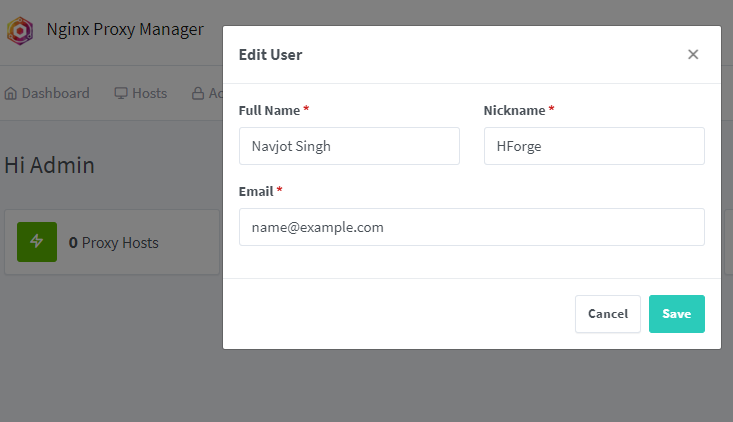 Nginx Proxy Manager Edit User Popup
