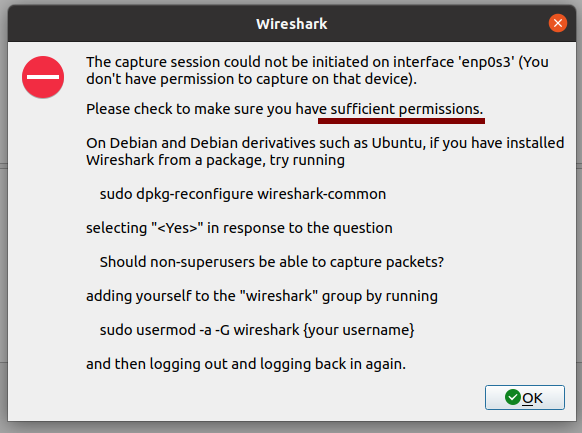 error al iniciar Wireshark