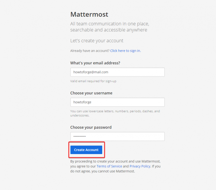 Acceso a la interfaz de usuario web de Mattermost