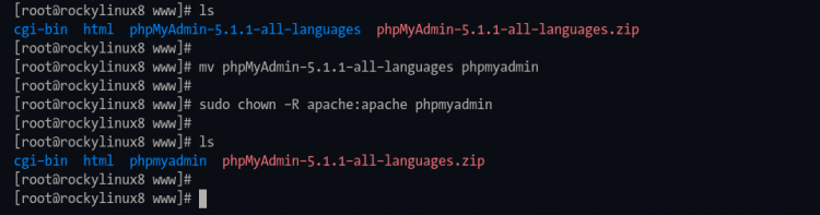 Extraiga el código fuente de phpMyAdmin y cambie la propiedad al usuario de apache