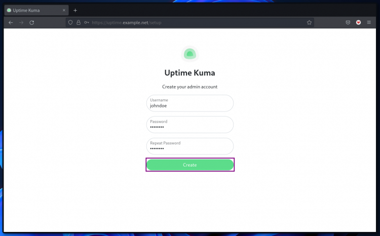 Crear usuario administrador uptime-kuma