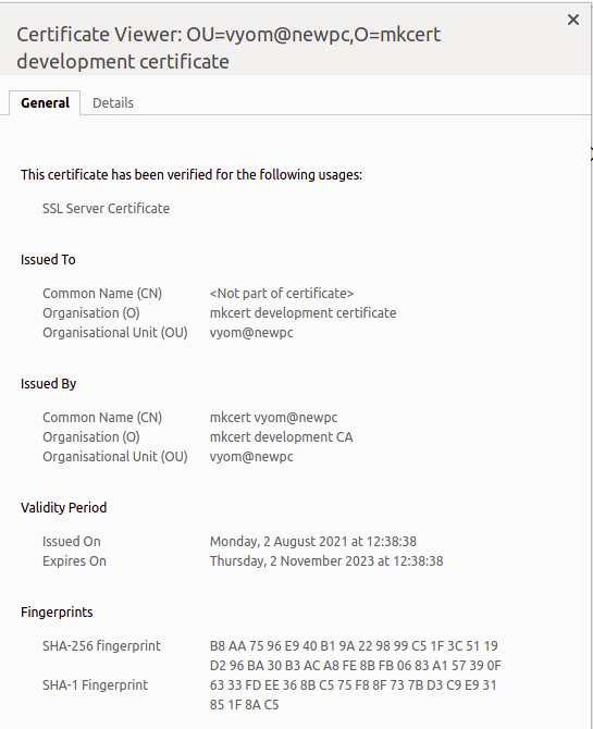 Detalles del certificado SSL