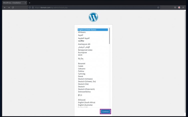 Elegir idioma Instalación de WordPress