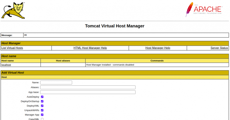Administrador de host virtual de Tomcat