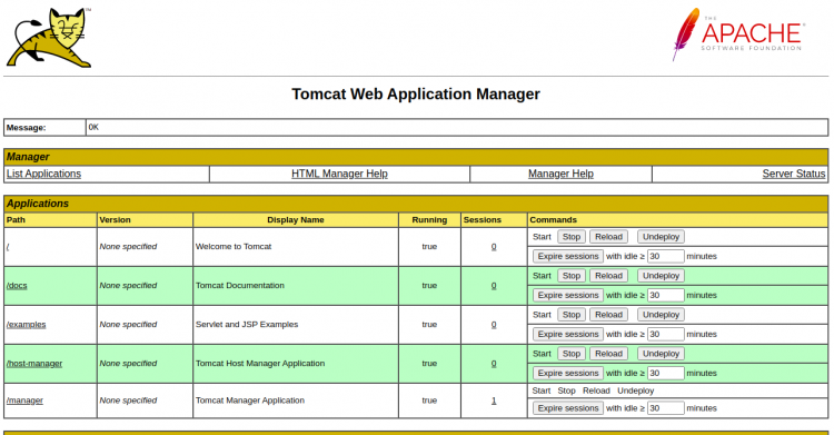 Administrador de aplicaciones web de Tomcat