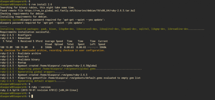 Instale Ruby 2.6 usando RVM Ruby Version Manager
