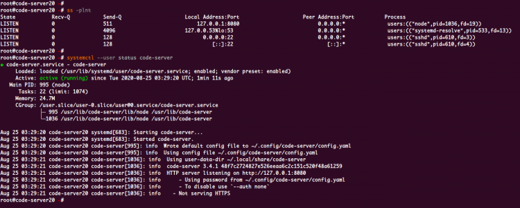 Comprobación del estado del servicio y el puerto para el servidor de Visual Code Studio
