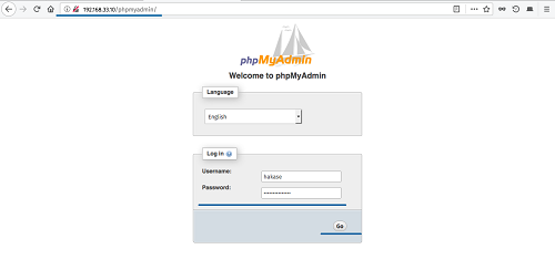 Inicio de sesión PHPMyAdmin