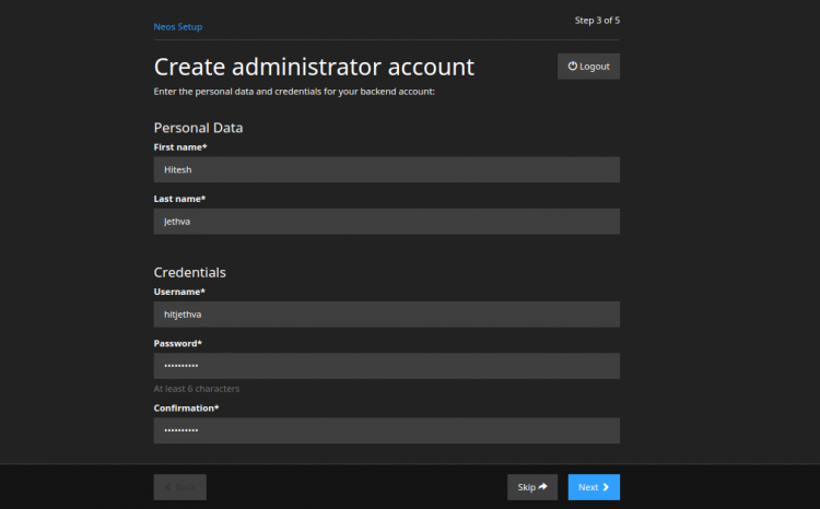 Crear una cuenta de administrador