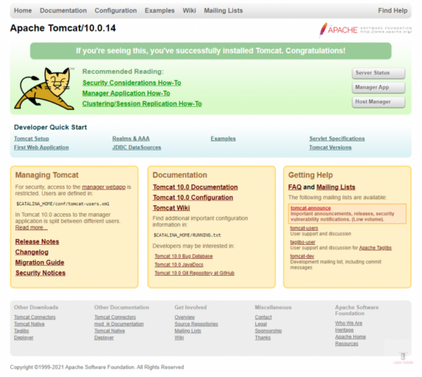 Inicio de administración web de Tomcat