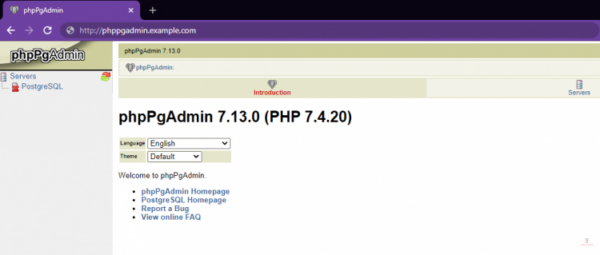 Página de inicio de phpPgAdmin