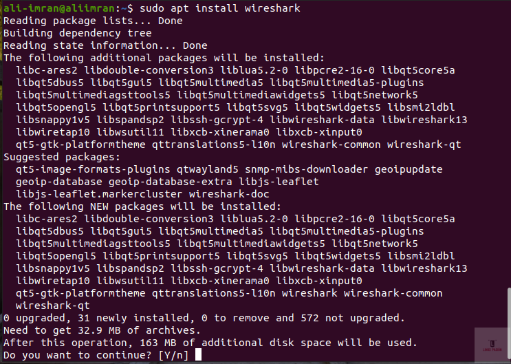 instalar wireshark usando el repositorio predeterminado de Ubuntu