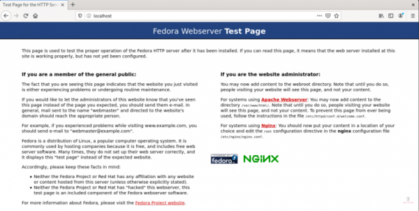 Página Nginx predeterminada de Fedora